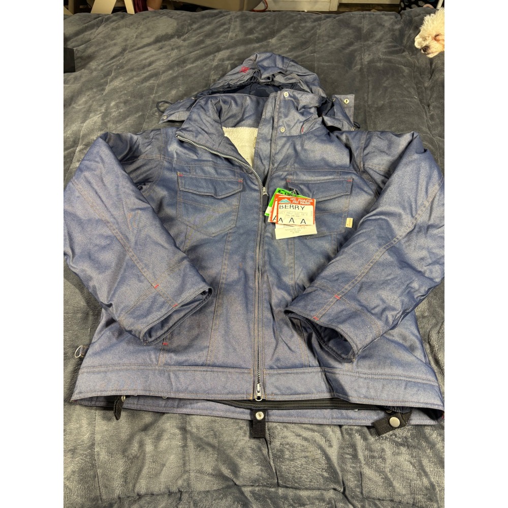Betty Rides Snowboarding Jacket Blue Denim Style Sherpa Lined Insulated SZ L BJD